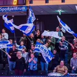 ZWOLLE, NETHERLANDS - OCTOBER 31: supporters during the Dutch Basketball League match between Landstede Hammers Zwolle and Donar Groningen at Landstede Sportcentrum on October 31, 2021 in Zwolle, Netherlands (Photo by Kristian Giesen/Orange Pictures)