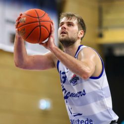 ZWOLLE, NETHERLANDS - NOVEMBER 7: Dragos Diculescu of Landstede Hammers Zwolle during the BNXT League match between Landstede Hammers and The Hague Royals at Landstede Sportcentrum on November 7, 2021 in Zwolle, Netherlands (Photo by Albert ten Hove/Orange Pictures)