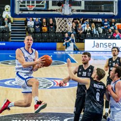 ZWOLLE, NETHERLANDS - FEBRUARY 16: Ralf de Pagter of Landstede Hammers Zwolle during the Dutch Basketball League match between Landstede Hammers Zwolle and Apollo Amsterdam at Landstede Sportcentrum on February 16, 2022 in Zwolle, Netherlands (Photo by Kristian Giesen/Orange Pictures)