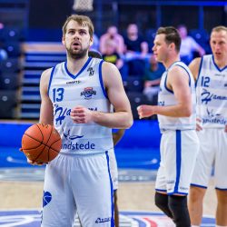 ZWOLLE, NETHERLANDS - MAY 12:Dragos Diculescu of Landstede Hammers Zwolle  during the DBL Eredivisie Best off 5 halve finale. match between Landstede Hammers Zwolle and ZZ Leiden at Landstede Sportcentrum on May 12, 2022 in Zwolle, Netherlands (Photo by Kristian Giesen/Orange Pictures)