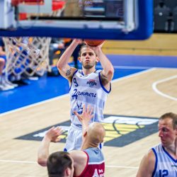 ZWOLLE, NETHERLANDS - MAY 20: Mike Schilder of Landstede Hammers Zwolle during the BNXT League 2022 match between Landstede Hammers Zwolle and Telenet Giants Antwerp at Landstede Sportcentrum on May 20, 2022 in Zwolle, Netherlands (Photo by Kristian Giesen/Orange Pictures)
