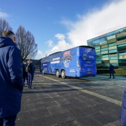 ZWOLLE, NETHERLANDS - DECEMBER 2: Players and bus of Landstede Hammers during a Photo Session of Landstede Hammers at Landstede Sportcentrum on December 2, 2021 in Zwolle, Netherlands. (Photo by Rene Nijhuis/Orange Pictures)